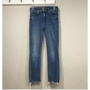 MOTHER Dazzler Mid Rise Ankle Fray Jeans Opposites Attract Sz 26 Raw Hem Stretch